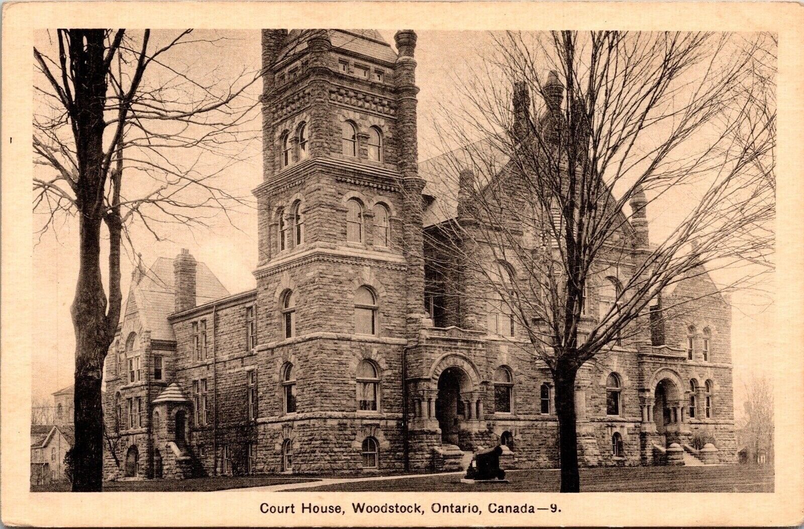 Court House Woodstock Ontario Canada CA Postcard BW Antique Divided Back PC