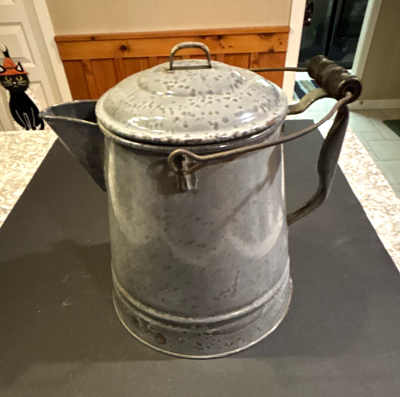 Antique Large Gray Graniteware Coffee Pot 11\ Antique Large Gray Graniteware Coffee Pot 11\