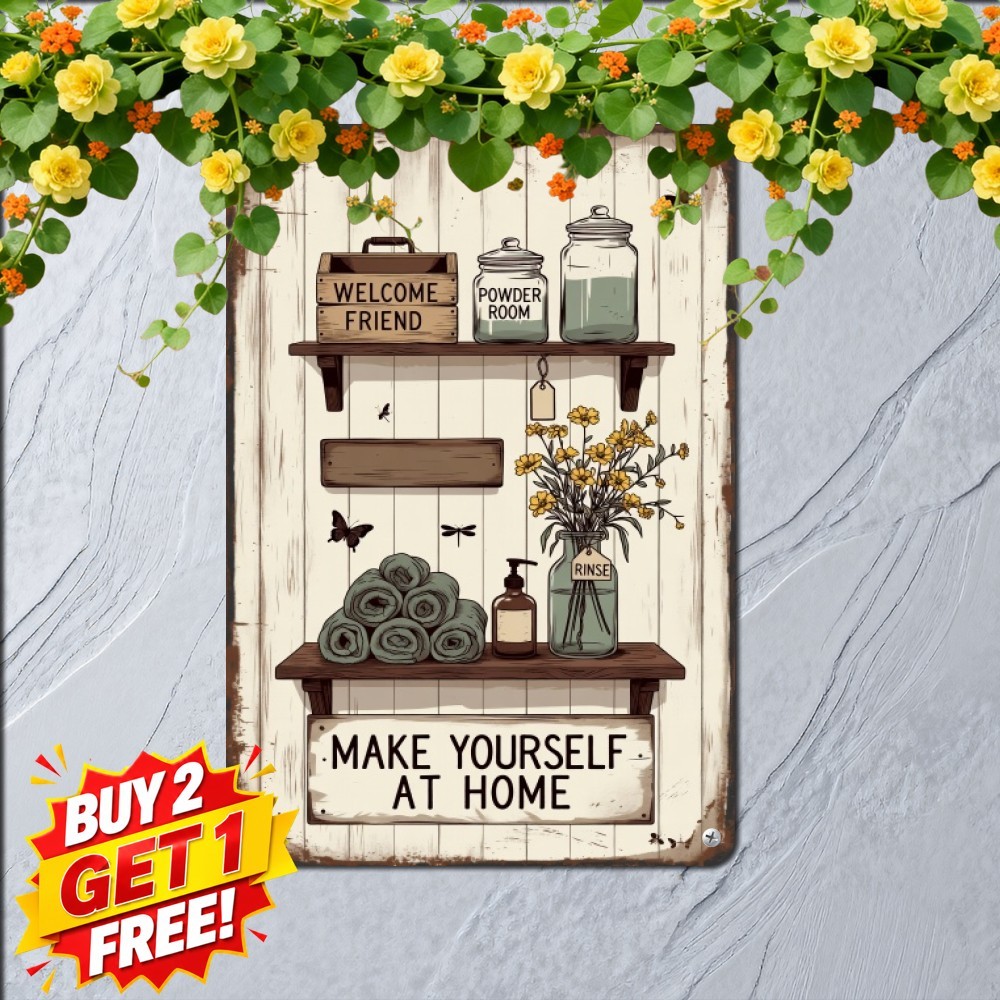 vintage farmhouse bathroom rustic flower tin metal signs
