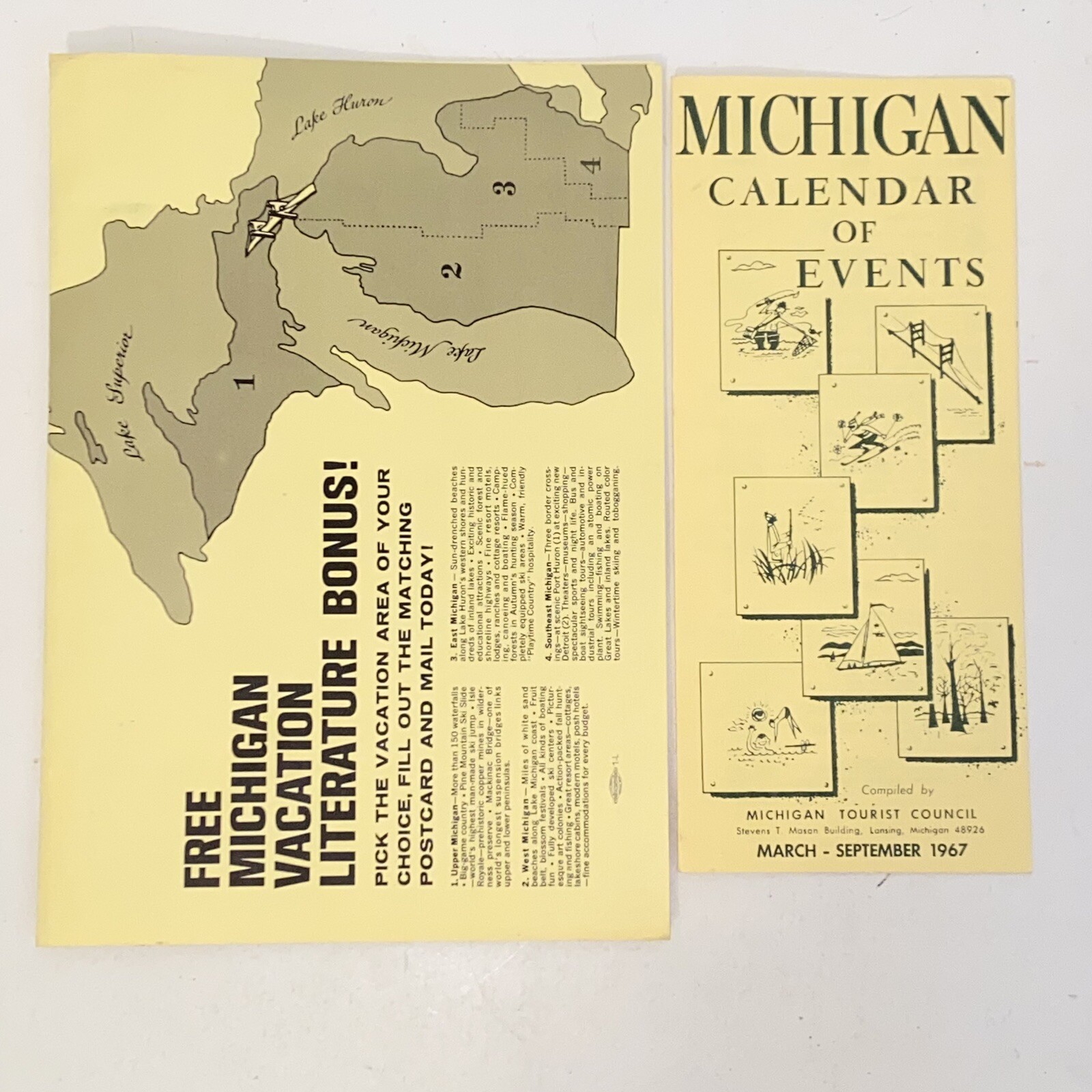 Vintage 1967 Michigan Tourist Travel Vacation Guide Brochures