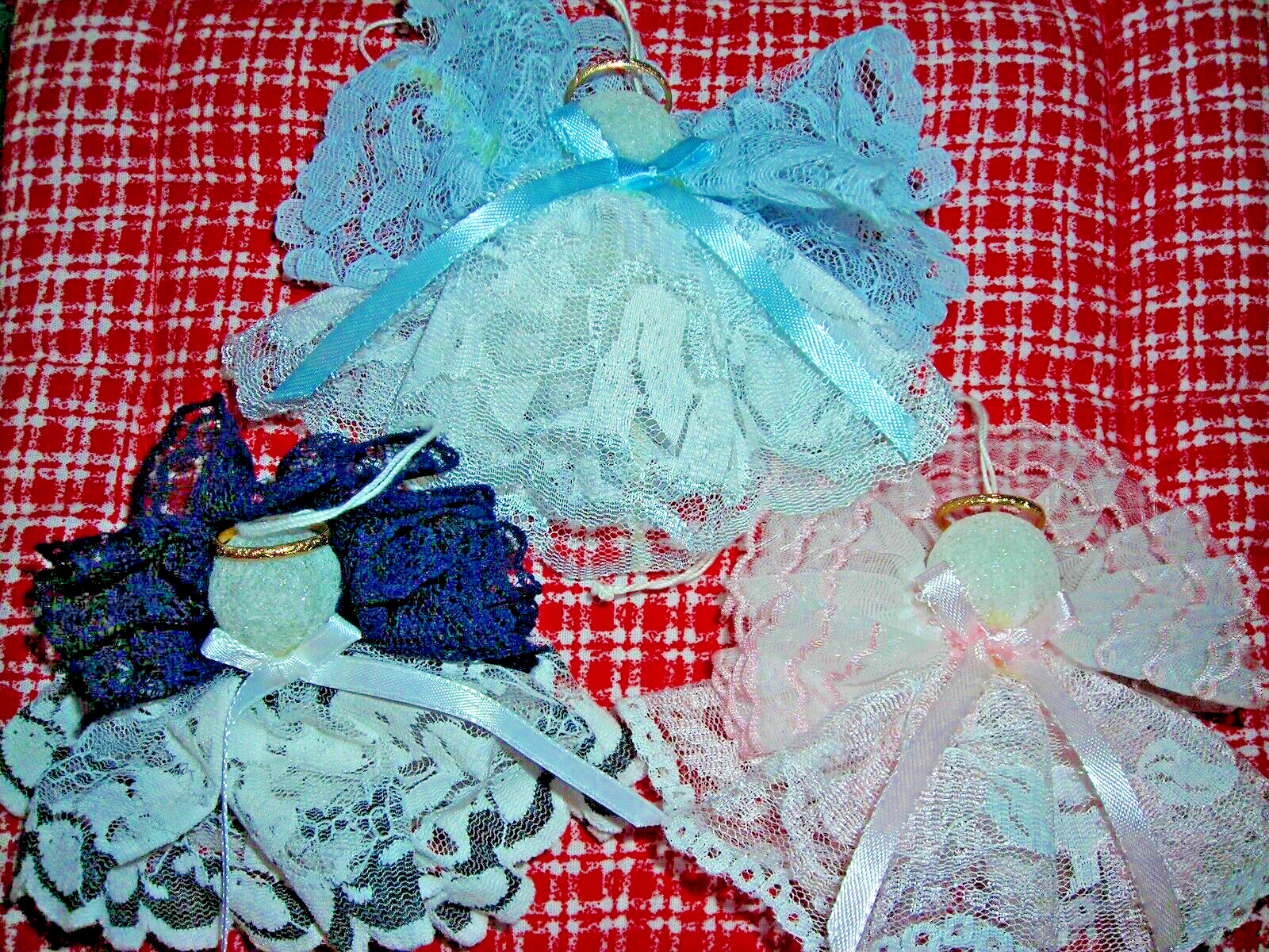Beautiful Homemade Craft Vintage Lace Angels Christmas Decoration Lot of 3