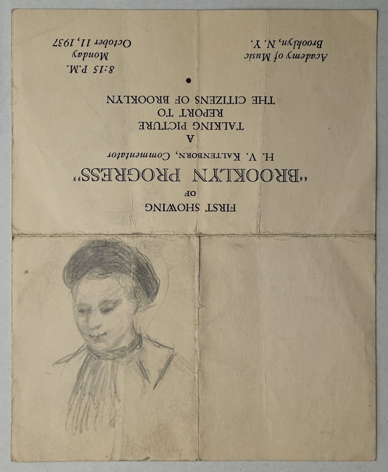 1937 Brooklyn Progress Film Admission H.V. Kaltenborn Academy of Music NYC