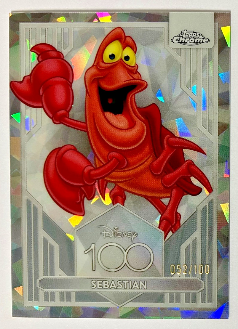 RARE 2023 DISNEY TOPPS CHROME 100 SEBASTIAN DIAMOND CARD 052 /100 CRACKED ICE 