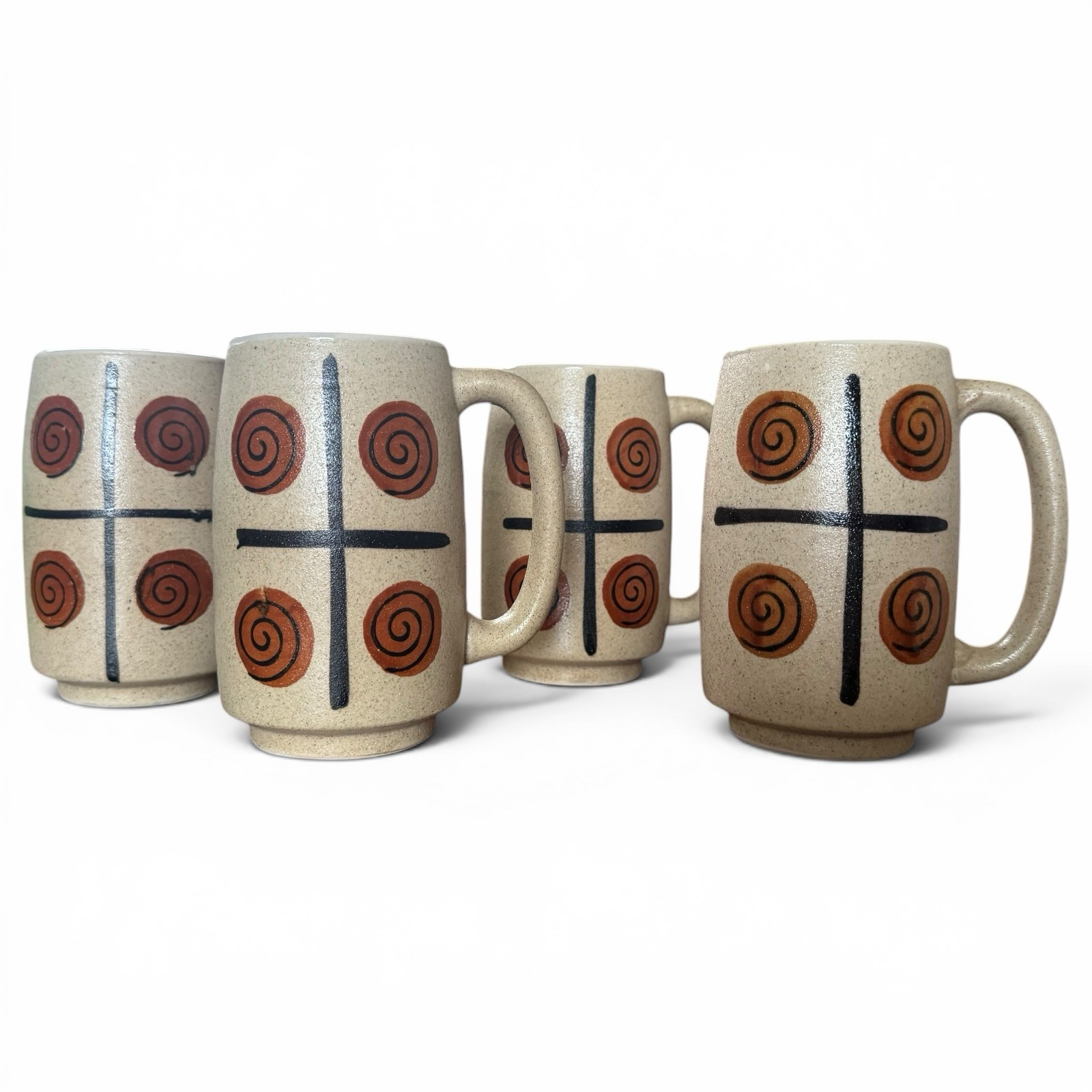 MCM Set x4 Swirl Oversized Grande Coffee Mugs Mid Century Modern Stoneware Retro