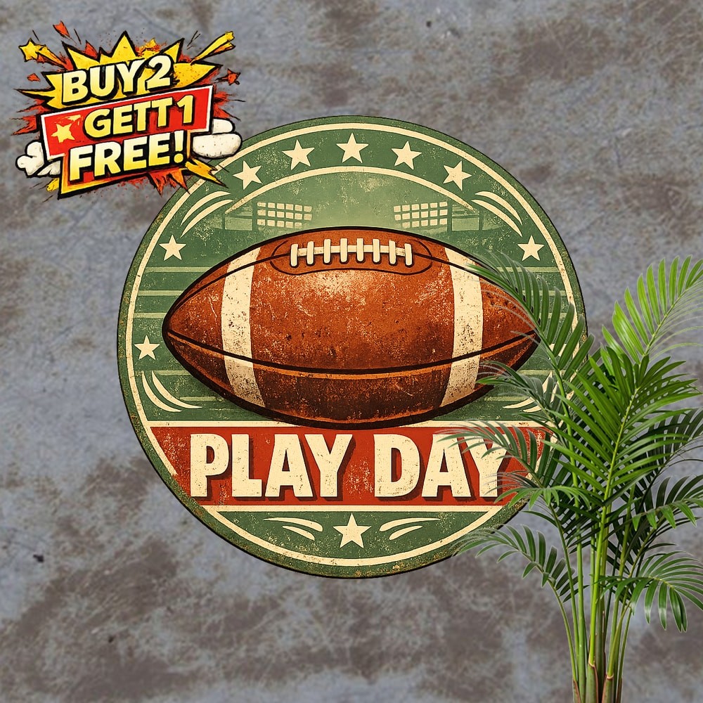 Game Day Sports Event Round Metal Sign Football Fan Wall Decor 8x8