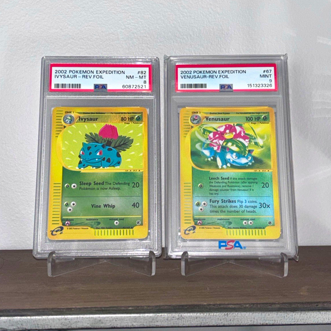Pokemon Expedition 2002 PSA Graded Reverse Foil Ivysaur #82 & Venusaur #67