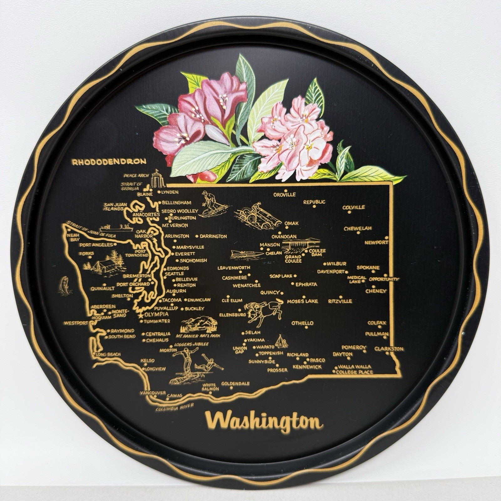 Vintage Washington State Tray MCM Kitschy Barware Graphic Souvenir Decor Platter