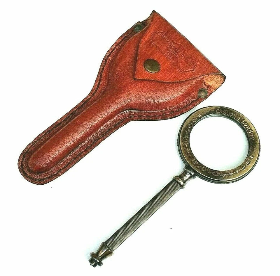 Classic 10-Inch Antique Brass Magnifying Glass & Leather Case - Perfect Gift