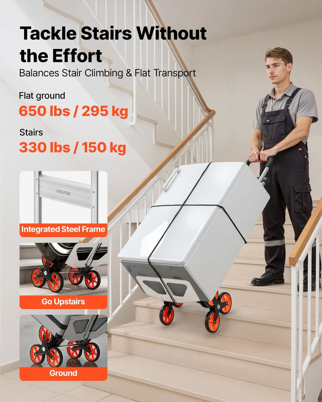 Stair Climbing Cart, 330 lbs Stair-Climb Capacity, Aluminum Alloy Folding Trolle