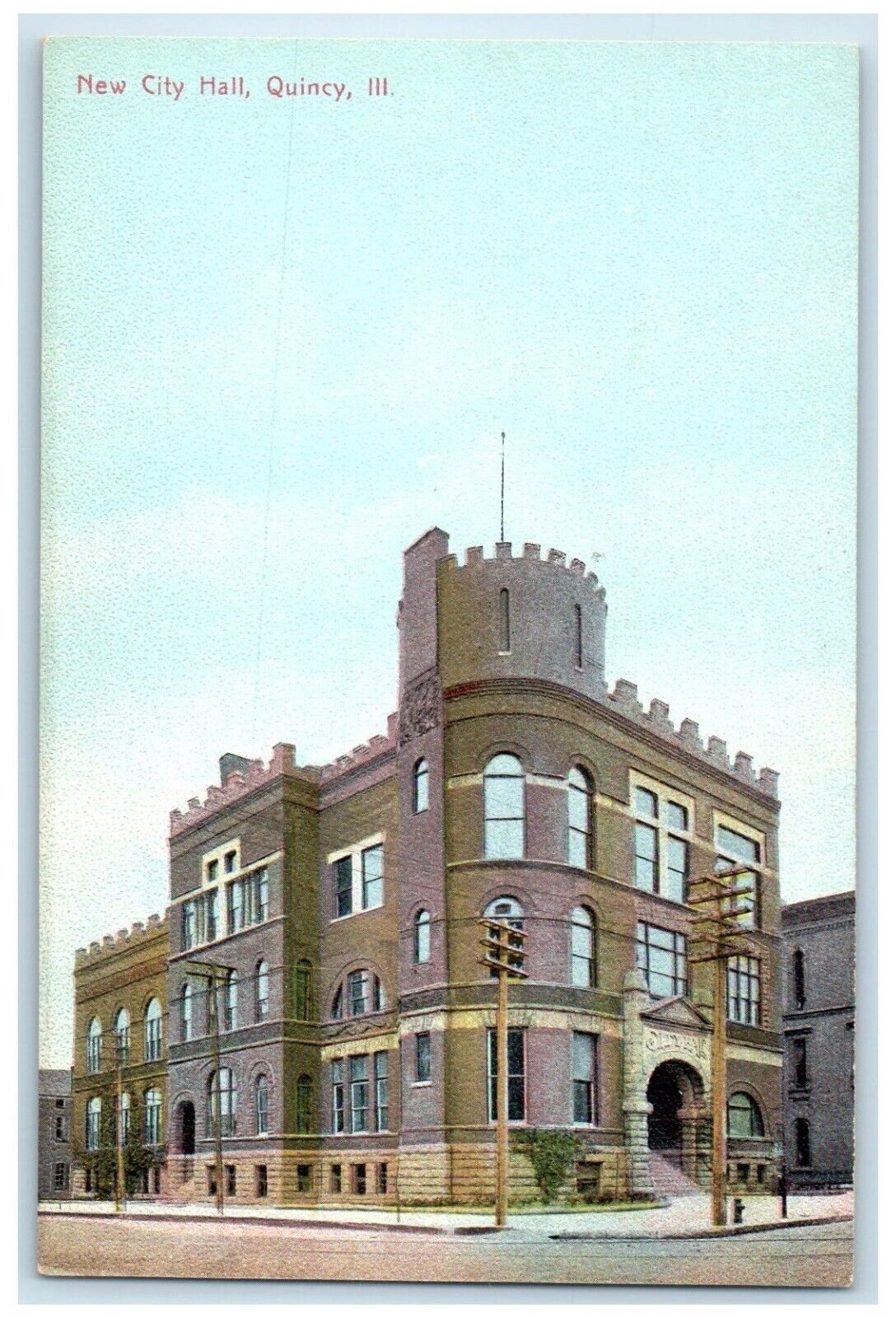 c1910 New City Hall Exterior Building Quincy Illinois Vintage Antique Postcard