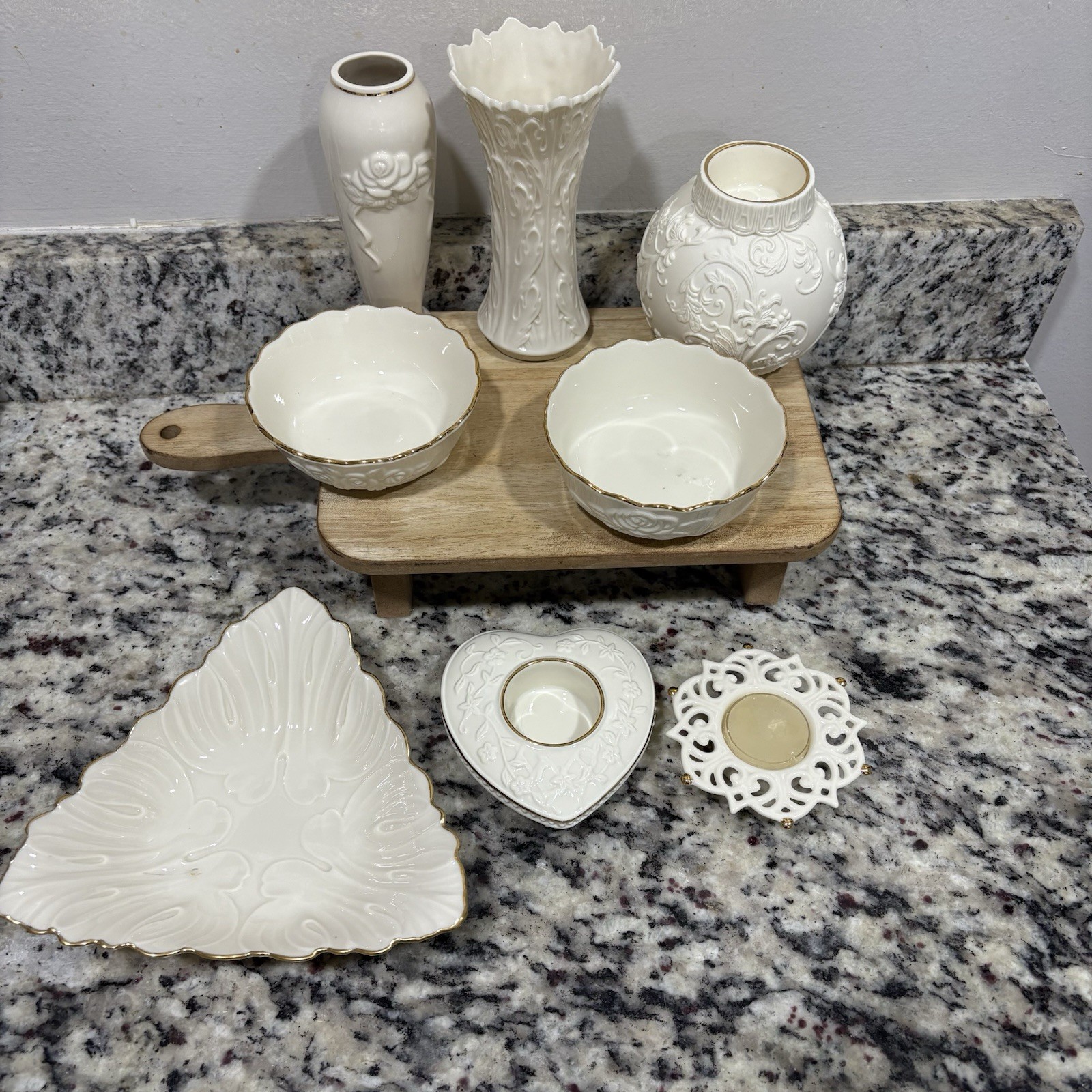 Lenox Lot Of 8- Some Are New- Candle Holders, Vase, Bowls- No Chips - Cream