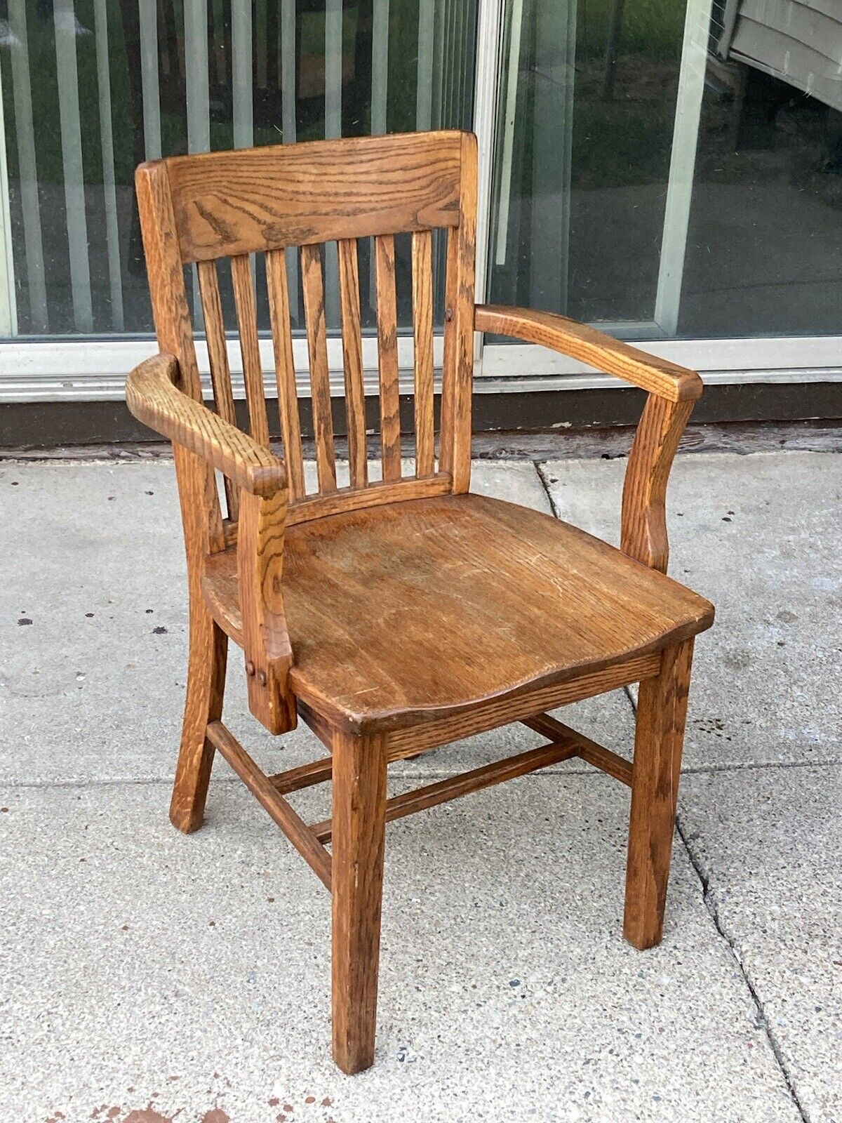 Antique Vintage Wayne State University Property Library Arm Chair Solid Oak RARE