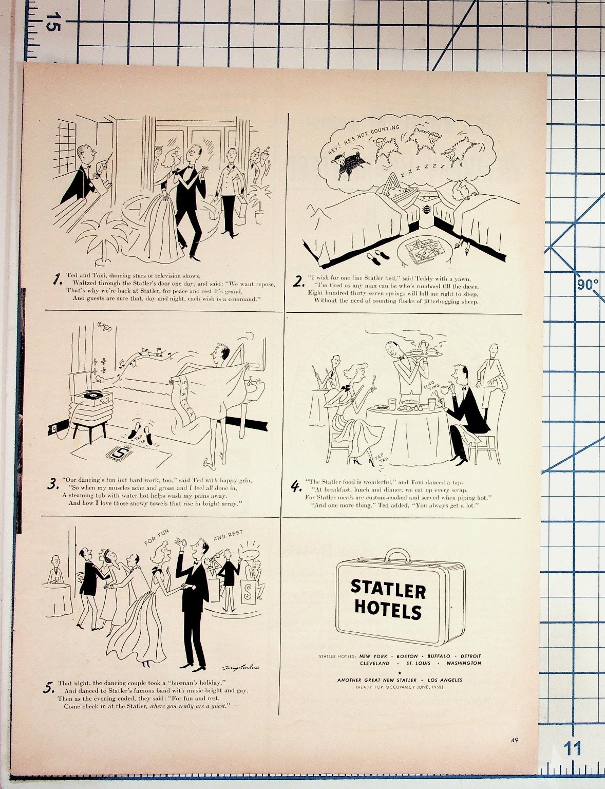 1952 Statler Hotels Cartoon Ad Tony Barlow Art New York Boston Ephemera 1952 Statler Hotels Cartoon Ad Tony Barlow Art New York Boston Ephemera