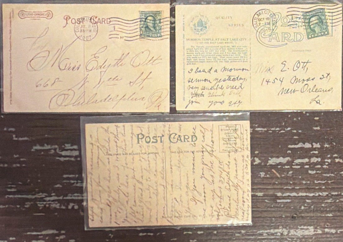 3 Vintage Posted Stamped Postcards Salt Lake City Mormon Temple 1907 Original