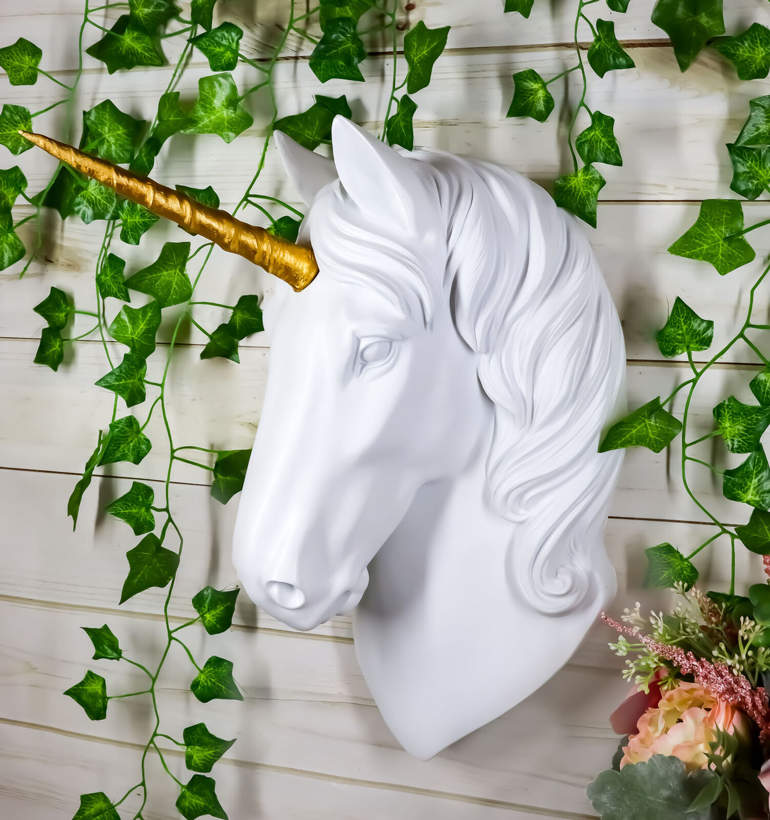 Ebros Her Majesty White Unicorn with Golden Horn Wall Head Mount 3D 16\