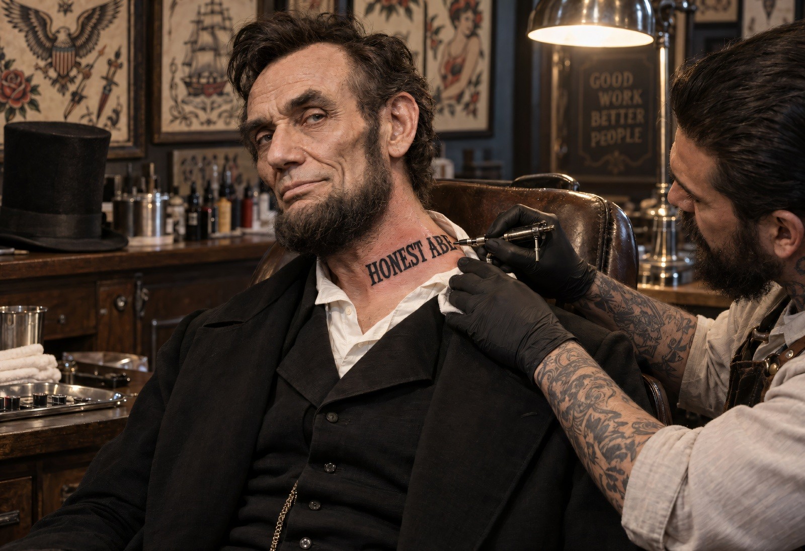 Abraham Lincoln Honest Abe Neck Tattoo 13