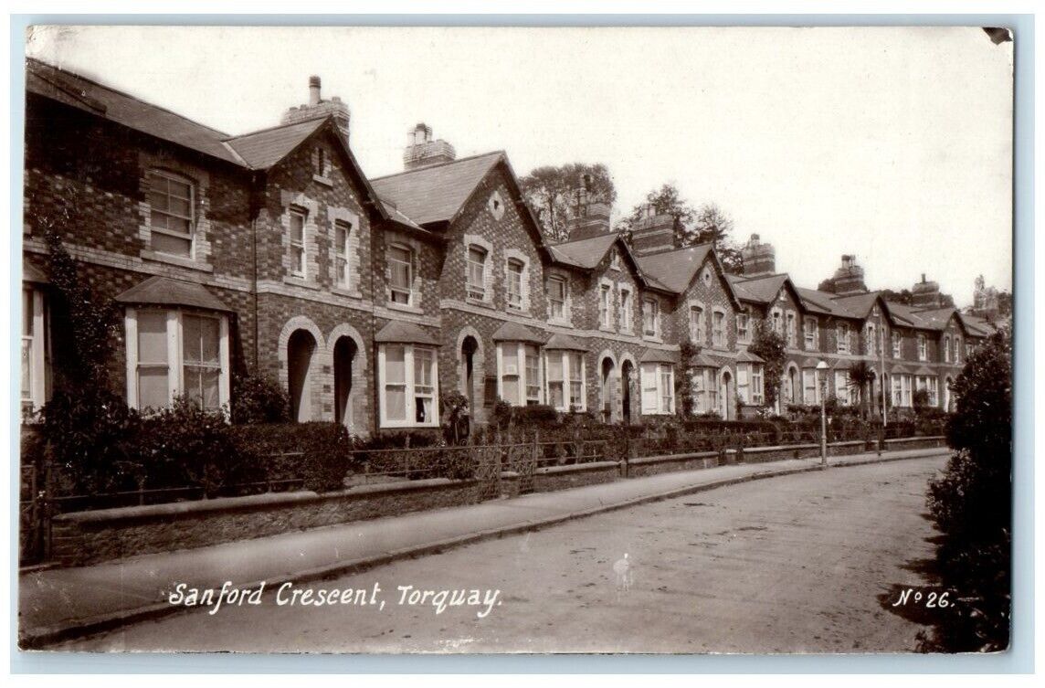 1913 Sanford Crescent Residence View Torquay England UK RPPC Photo Postcard