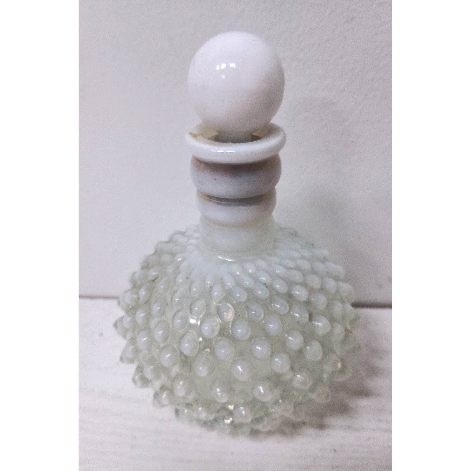 Fenton White Hobnail Milk Glass Perfume Bottle Vintage Vanity Decor Mid Century