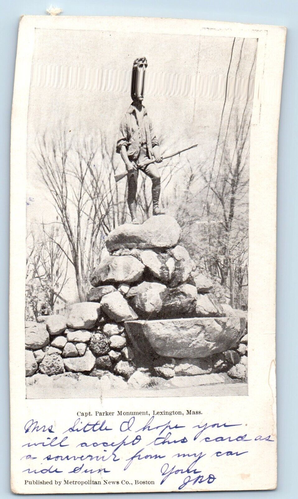 Lexington Massachusetts MA Postcard Capt. Parker Monument c1905 Vintage Antique