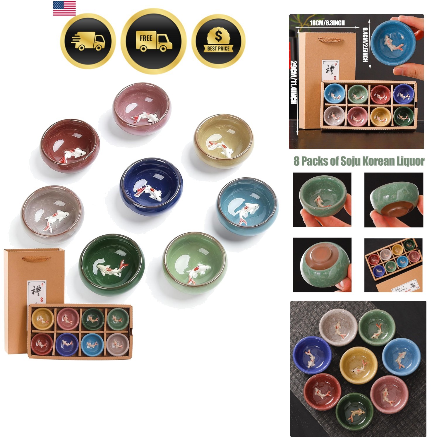 8 PCS Cute Shot Glasses Tea Cups, Portable Soju Sake Cups, Tea Cup Set Carry ...