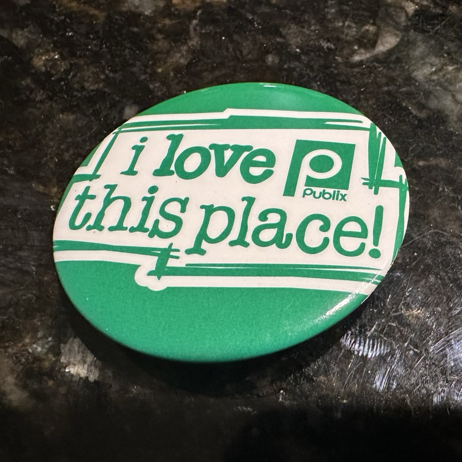 Publix Grocery Store Pinback Button I Love This Place Green Logo Pin Vintage