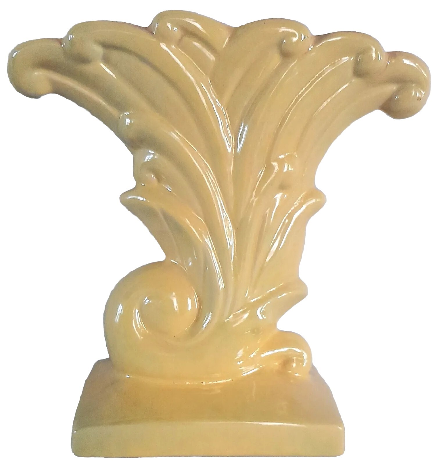TWO Mid Century Sculptural Gonder USA Pottery Yellow Blue Ceramic Vase Planter