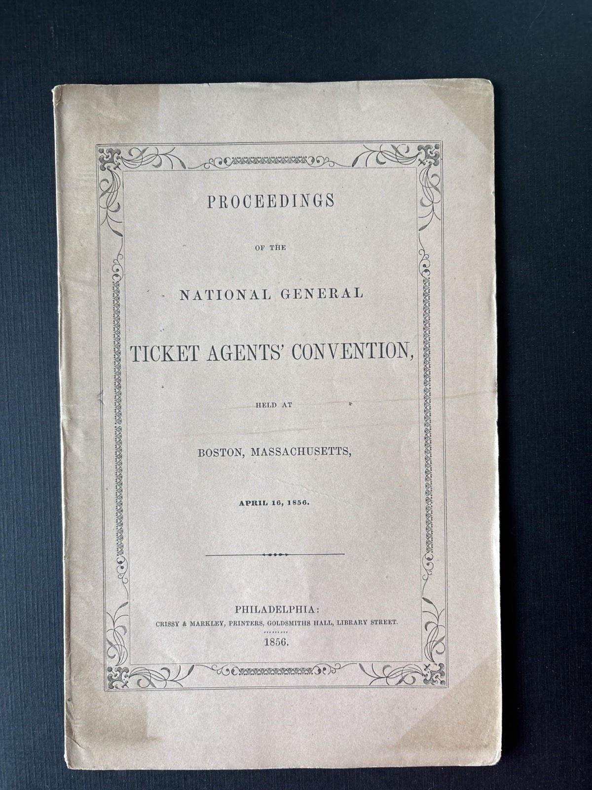 1856 Railroad Ticket Agents Convention Boston MA Proceedings Antique Booklet