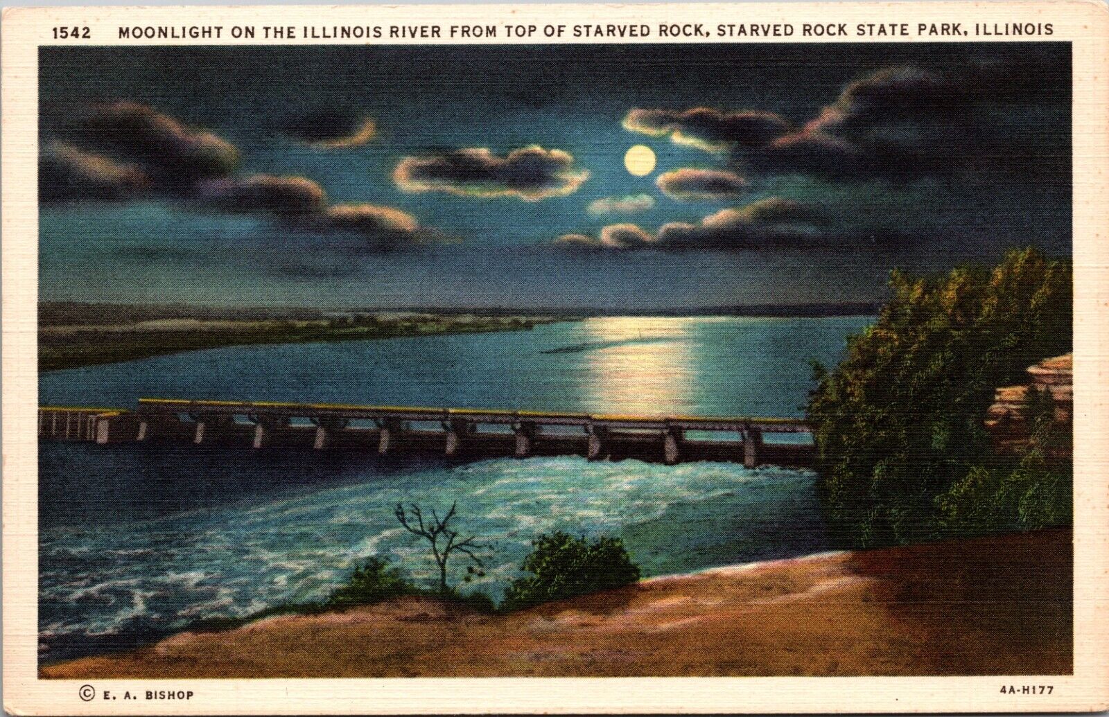 Vintage Postcard Moonlight Illinois River Starved Rock Illinois State Park