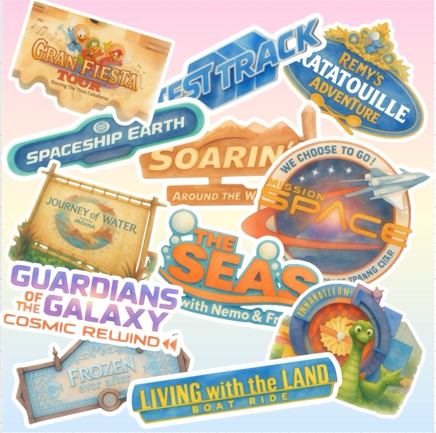 12 Disney Epcot Ride Stickers