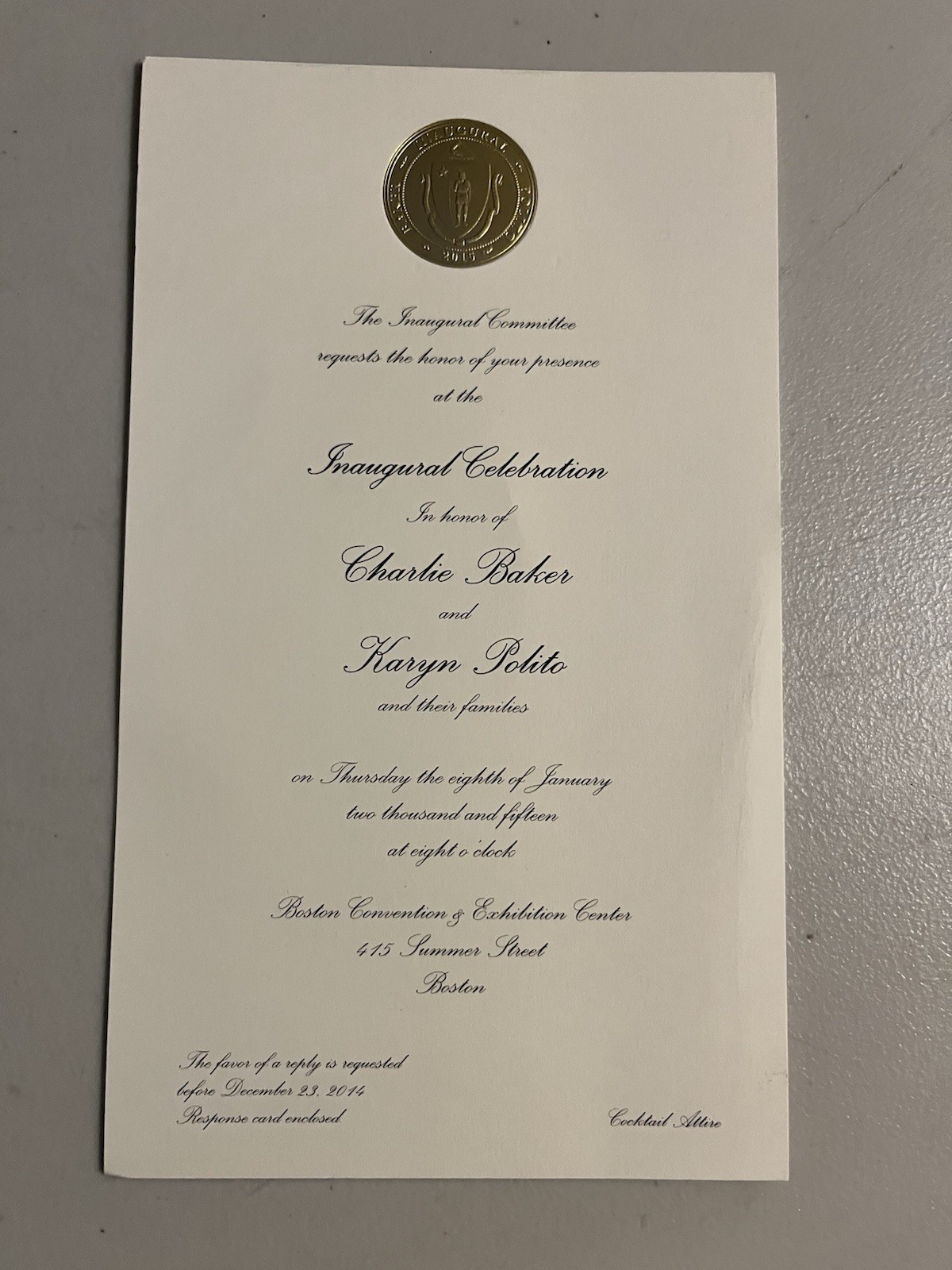 Massachusetts Governor Inauguration Celebrations Charlie Baker - Super Rare 