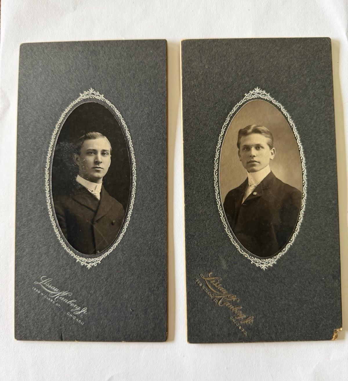 Lundy Original Albumen Portrait Cabinet Card Photos of Men, Embossed, Lot of 2