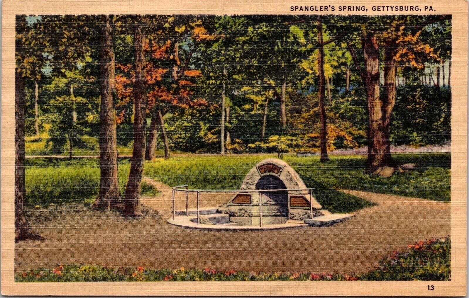 Historic Spanglers Spring Memorial Gettysburg Pennsylvania Linen Postcard