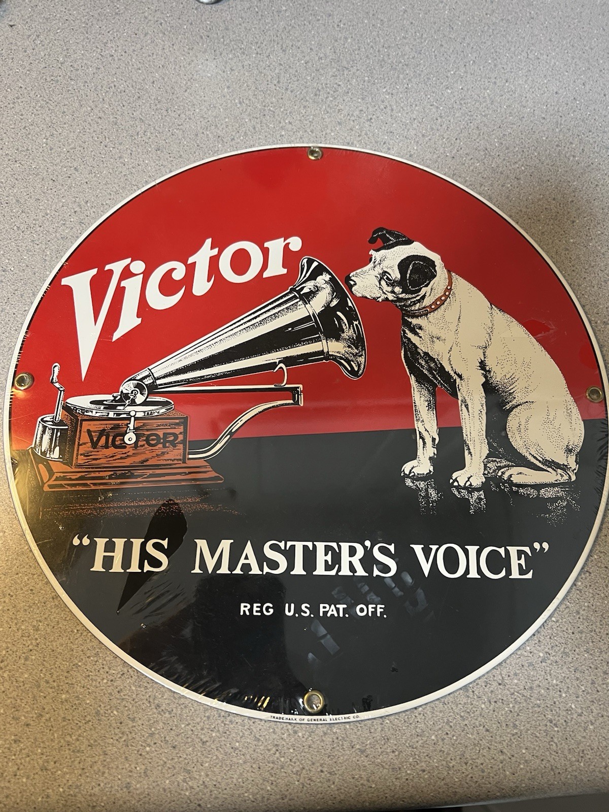 RCA VICTOR 11” PORCELAIN SIGN RECORD PLAYER GAS OIL NIPPER DOG Ande Rooney NIP