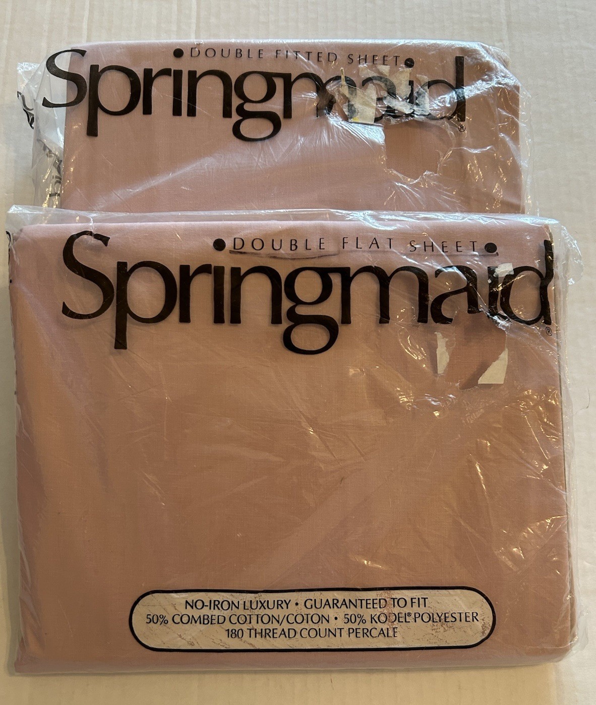Vtg Springmaid Double Sheet Set Pinafore Pink Cotton Blend 50/50 Fitted Flat NEW