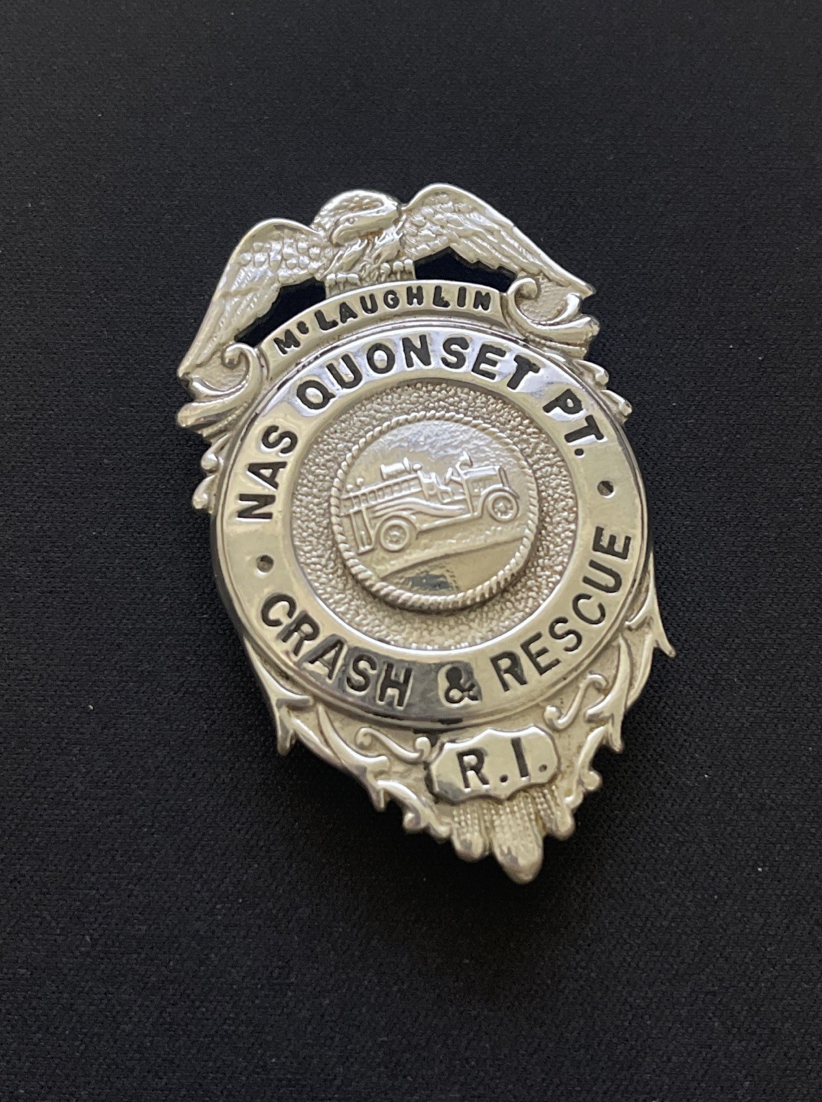 Vintage NAS Quonset Point Crash & Rescue Badge Obsolete Deactivated McLaughlin