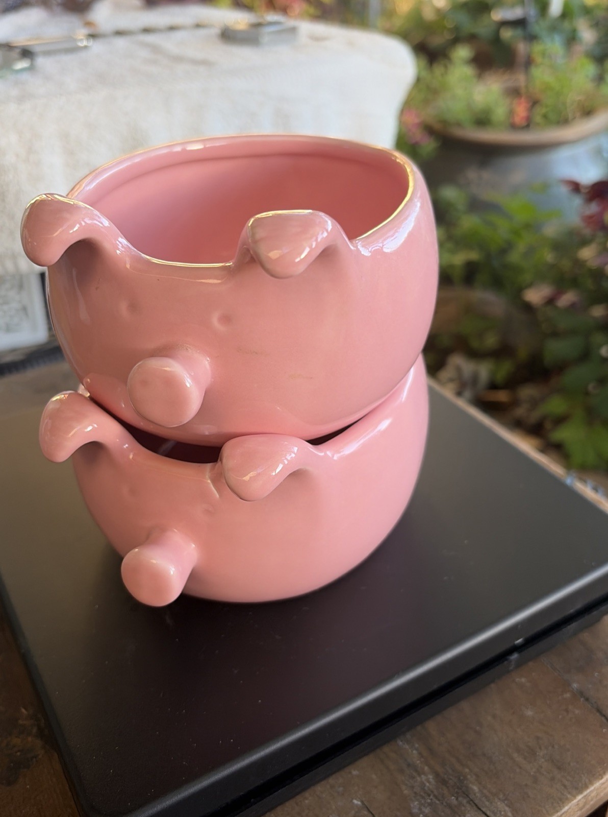 2 Pig Piglet Planter, Serving Bowl, Trinket Tray.  Ceramic By Le Gourmet Chef.