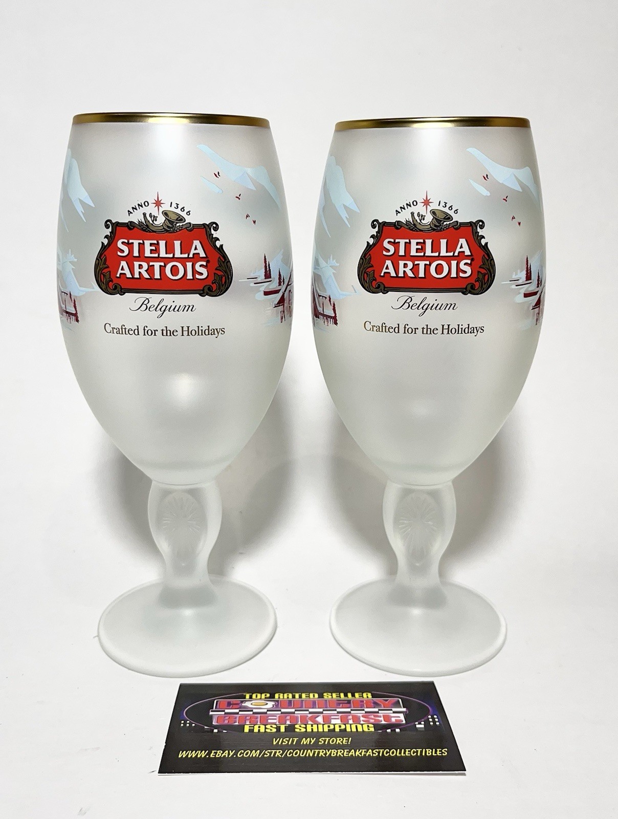 Stella Artois Christmas Holiday Limited 33 CL Chalice Beer Glasses Set Of 2 New