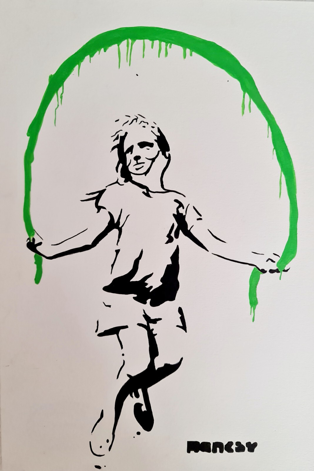 Banksy. HANDMADE INK DRAWING  ON CARDBOARD,  SIGNED, STAMPED, A4