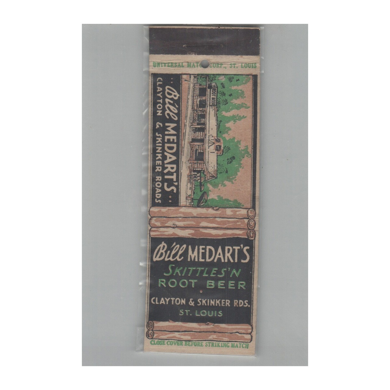 1920s-1930s Universal Match Matchbook Cover Bill Medart's Skittles'n Root Beer