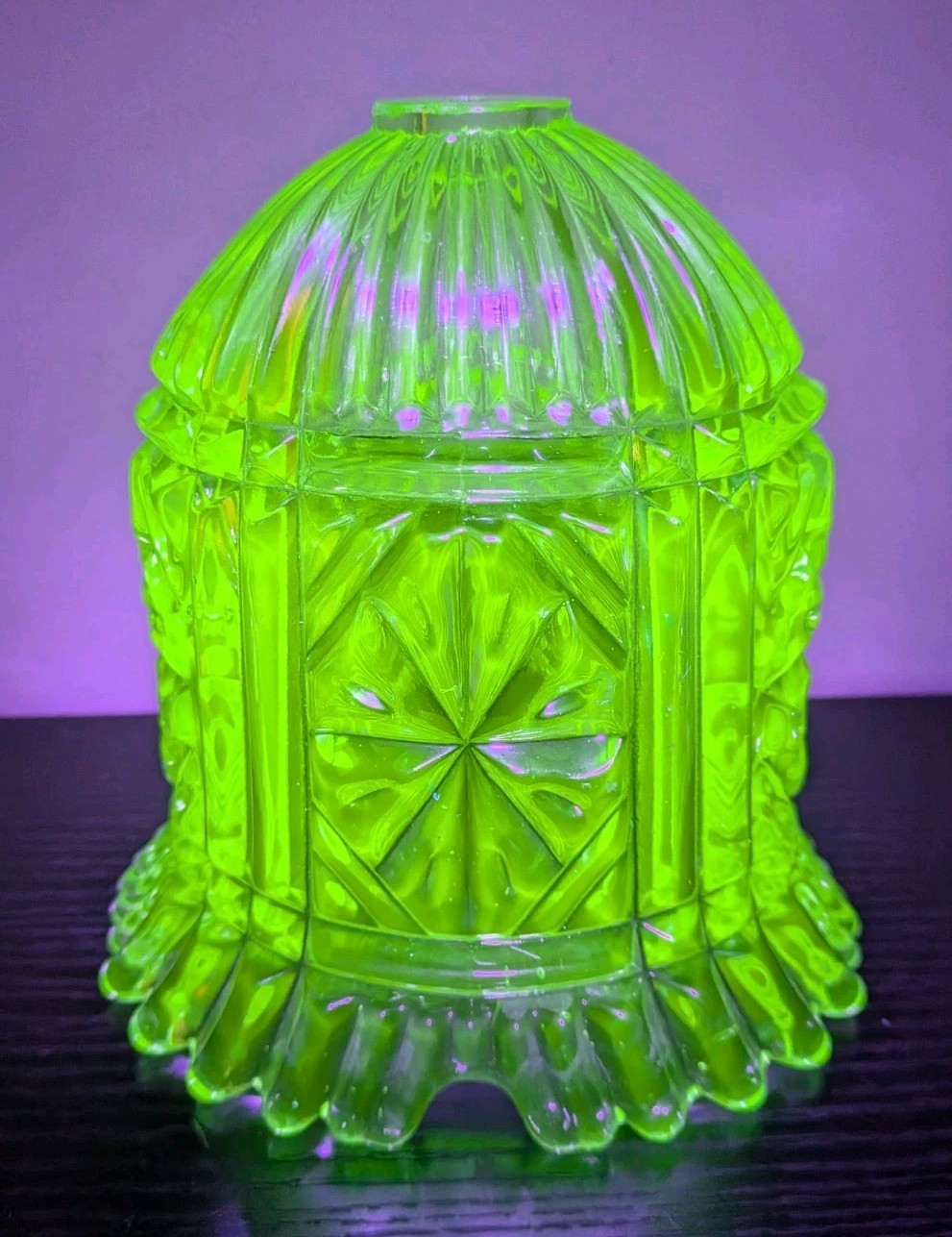 Vintage Czech Czechoslovakia Green Uranium Glass Fairy Lamp Shade Dome