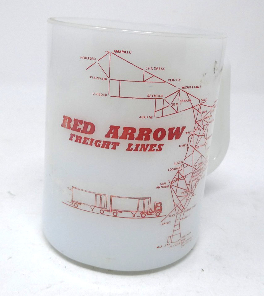 Vintage Red Arrow  Freight Lines Milk Glass Coffee Mug Federal Heat Proof 1960s