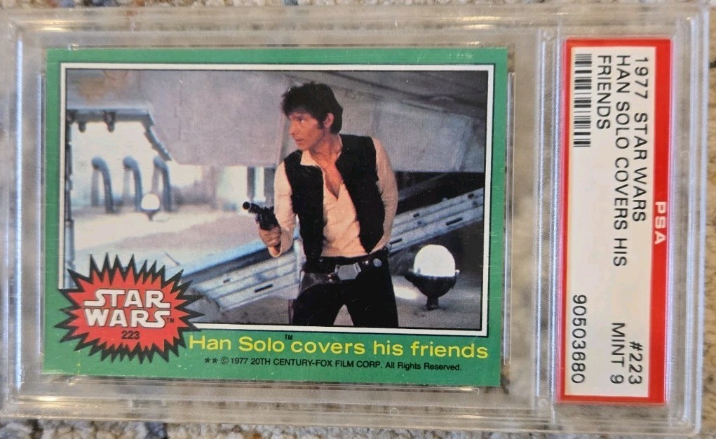 1977 Topps Star Wars Green Series 4 #223 HAN SOLO COVERS HIS FRIENDS PSA 9 MINT 