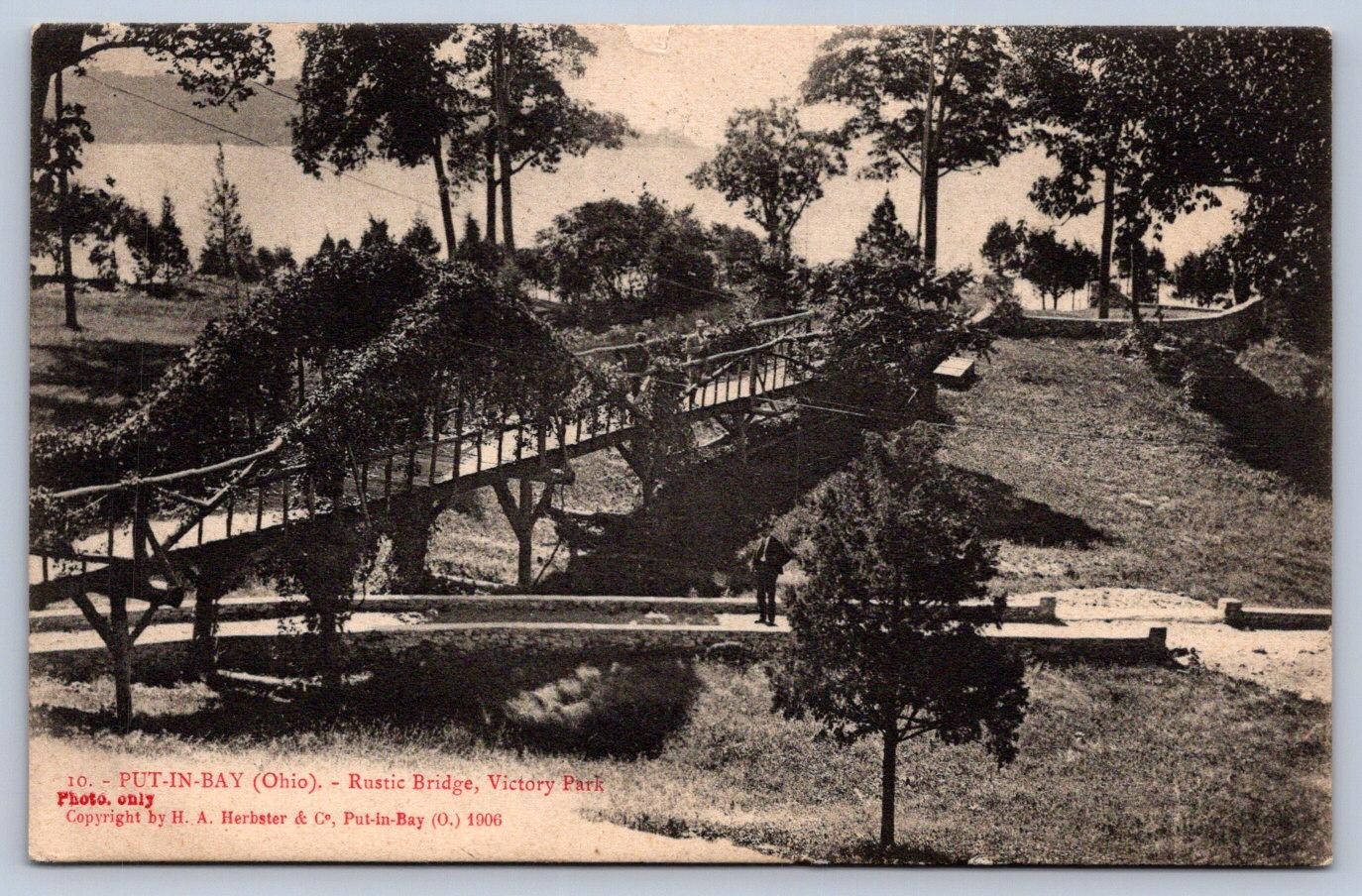 K63/ Put-In-Bay Ohio Postcard c1910 Rustic Bridge Rotograph Victory Park 329