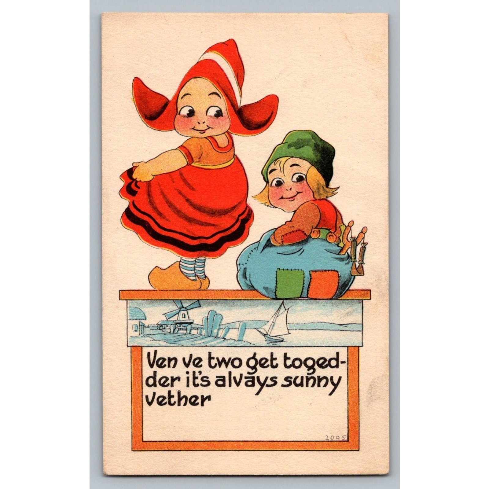 Vintage Dutch Children Postcard with Humorous Caption Humor Vintage Dutch Children Postcard with Humorous Caption Humor