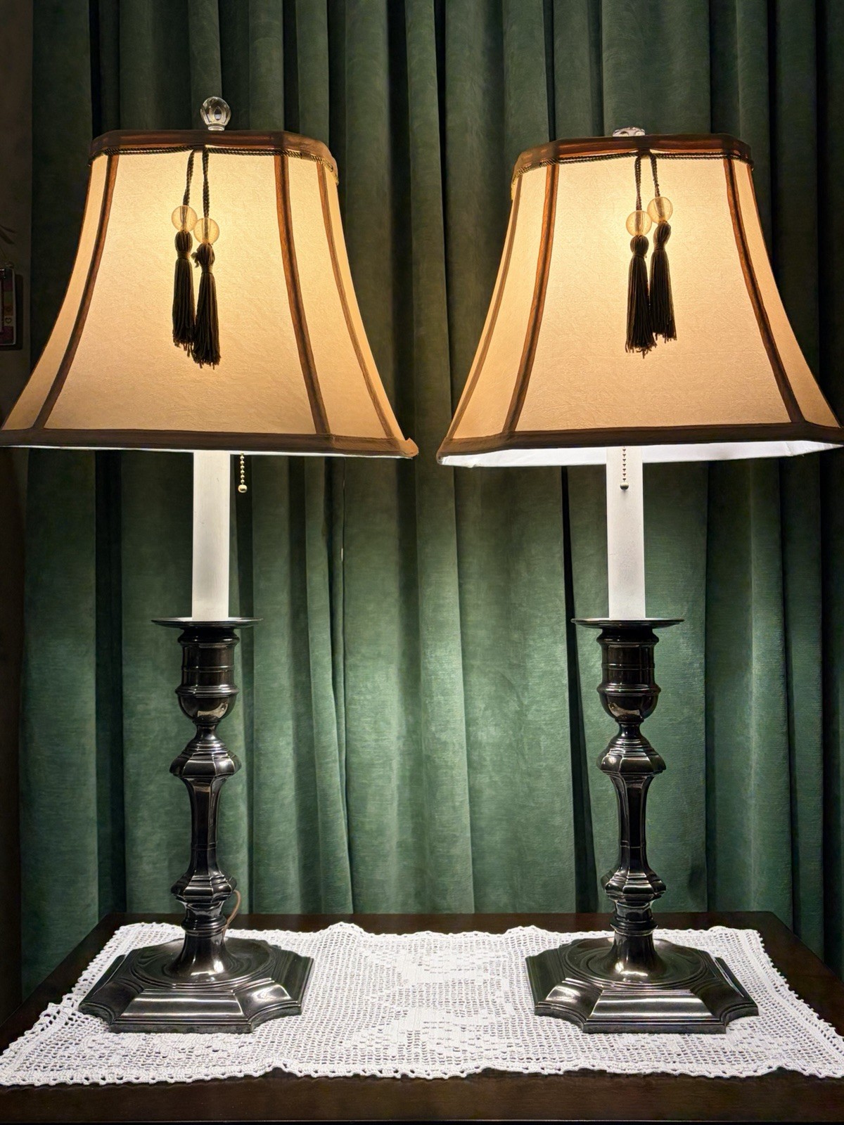 Beautiful Pair of Vintage Barker Ellis candlestick Lamps.