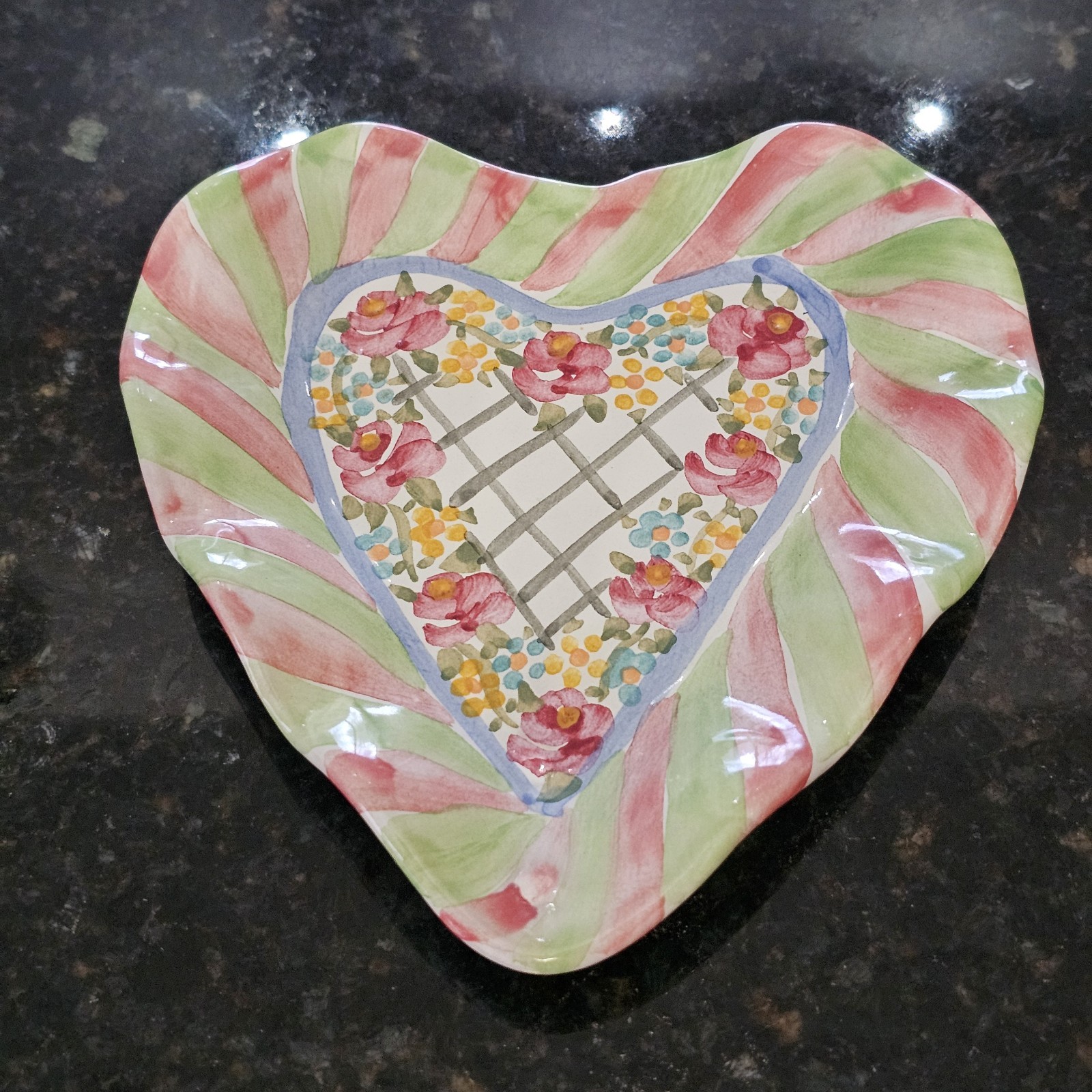 Mackenzie Childs Cabbage Rose Fluted Heart Trinket Tray Glen Park