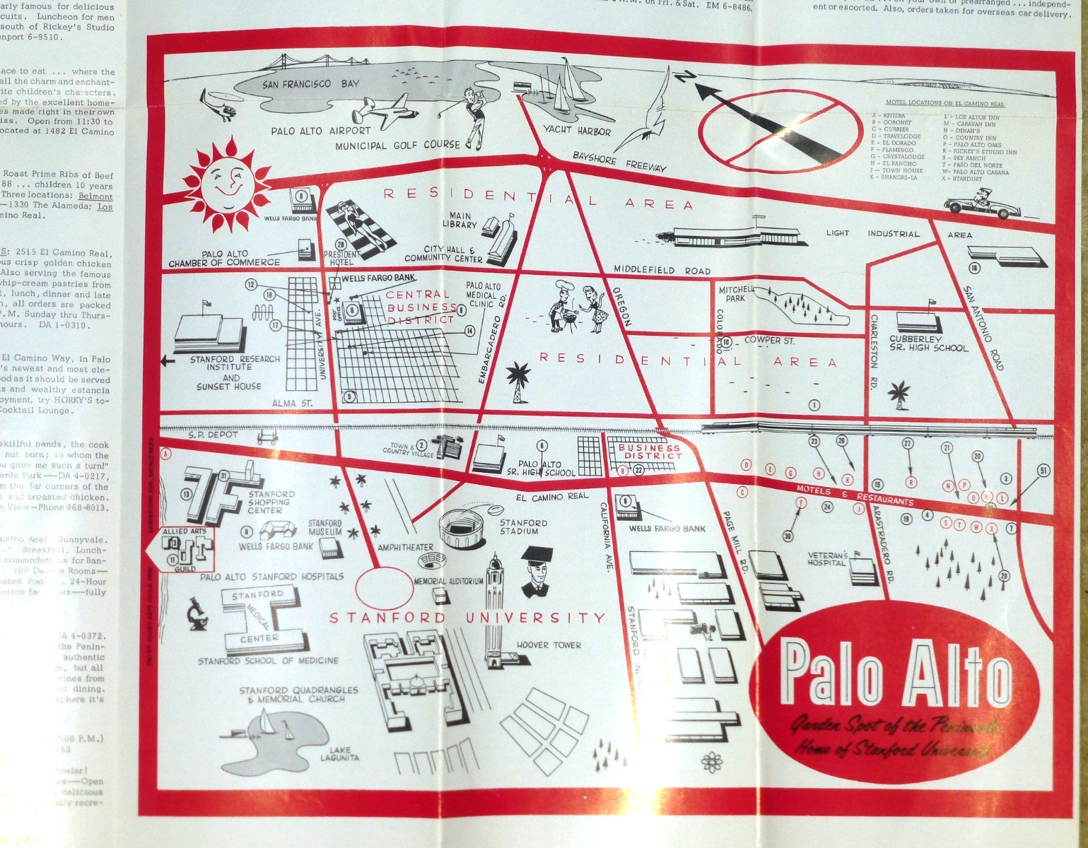 VINTAGE PAMPHLET ILLUSTRATED MAP GUIDE TO PALO ALTO CA BY STICKNEY'S 1962