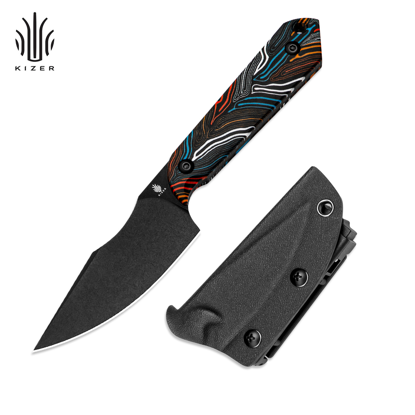 Kizer Mini Harpoon Drop Point Pocket Fixed Knife 3V Blade G10 Handle With Sheath