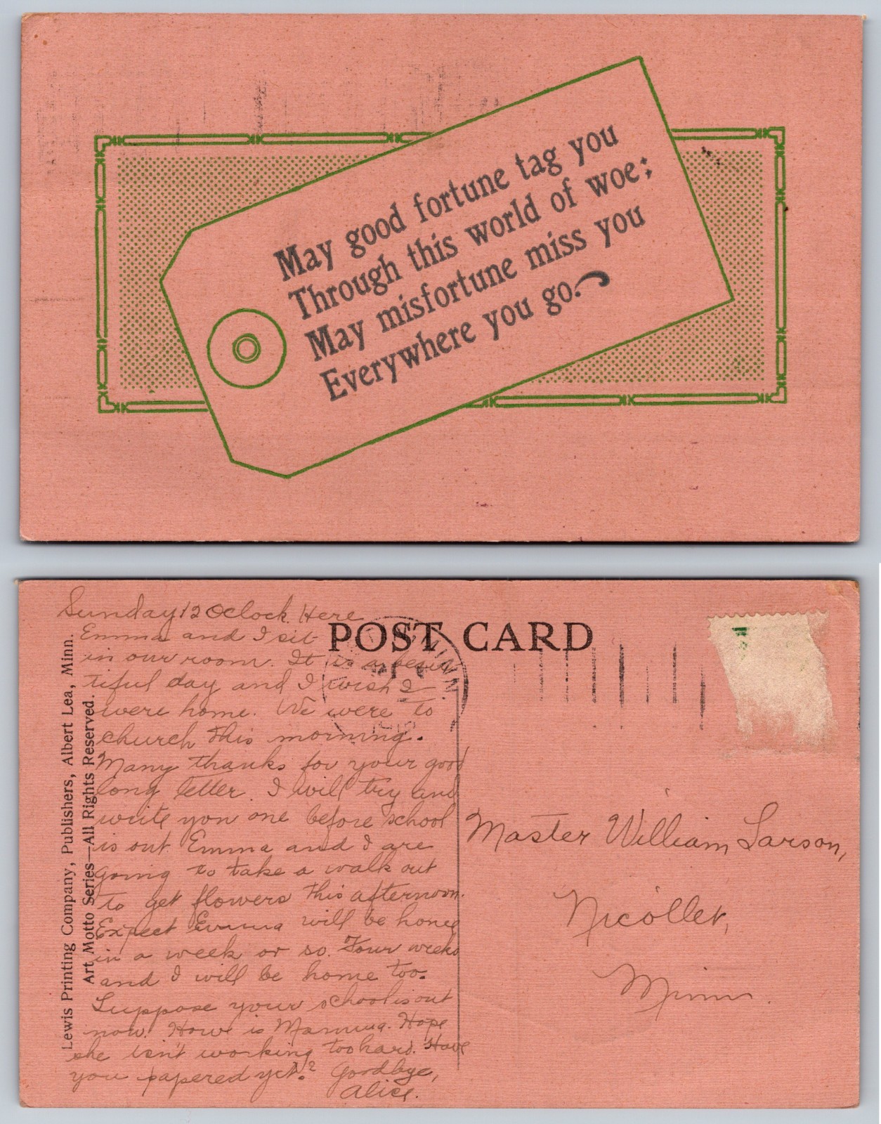 May Good Fortune Tag You Verse Postcard