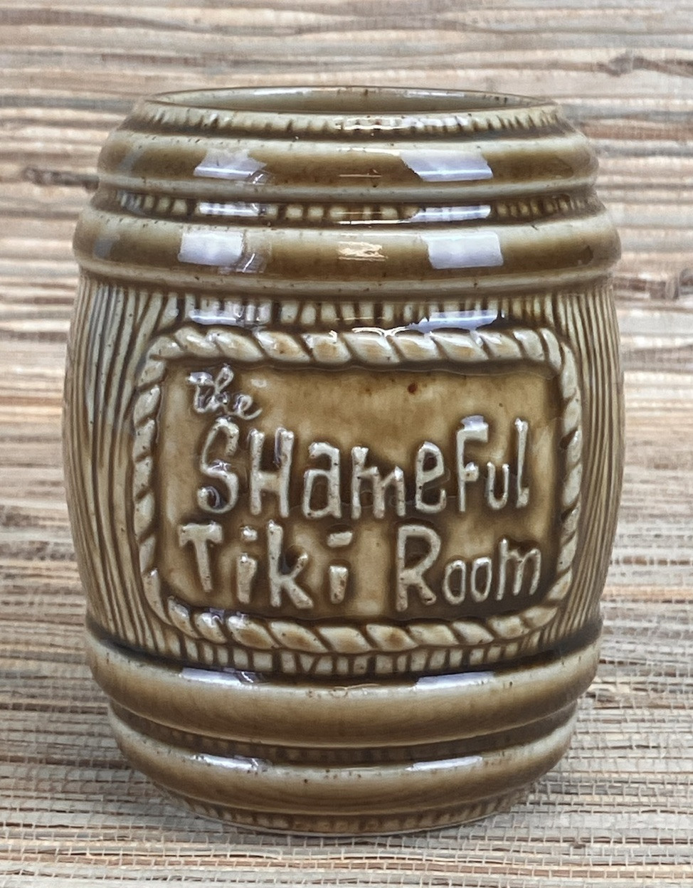 Shameful Tiki Room Barrel Tiki Mug Tiki Farm Brown Glaze 4.5\
